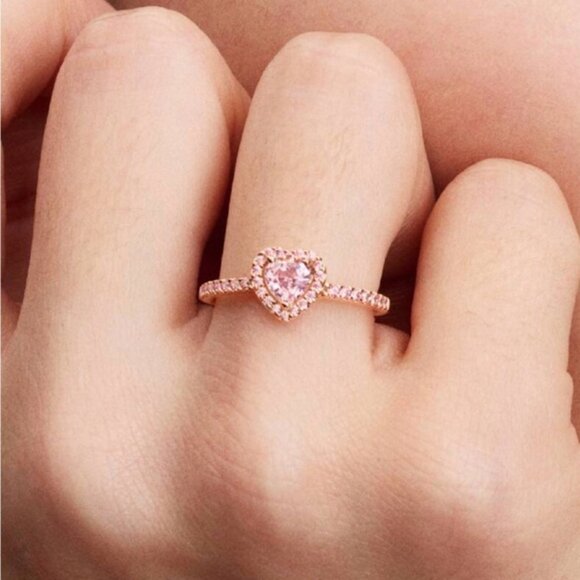 NWT Brand New in Box Pandora’s Pink Elevated Heart Promise Ring in Rose Gold - Picture 1 of 11
